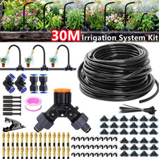 30M Hose 360° Drip Irrigation System Kit Garden Watering Hose Mist Cooling 8mm
