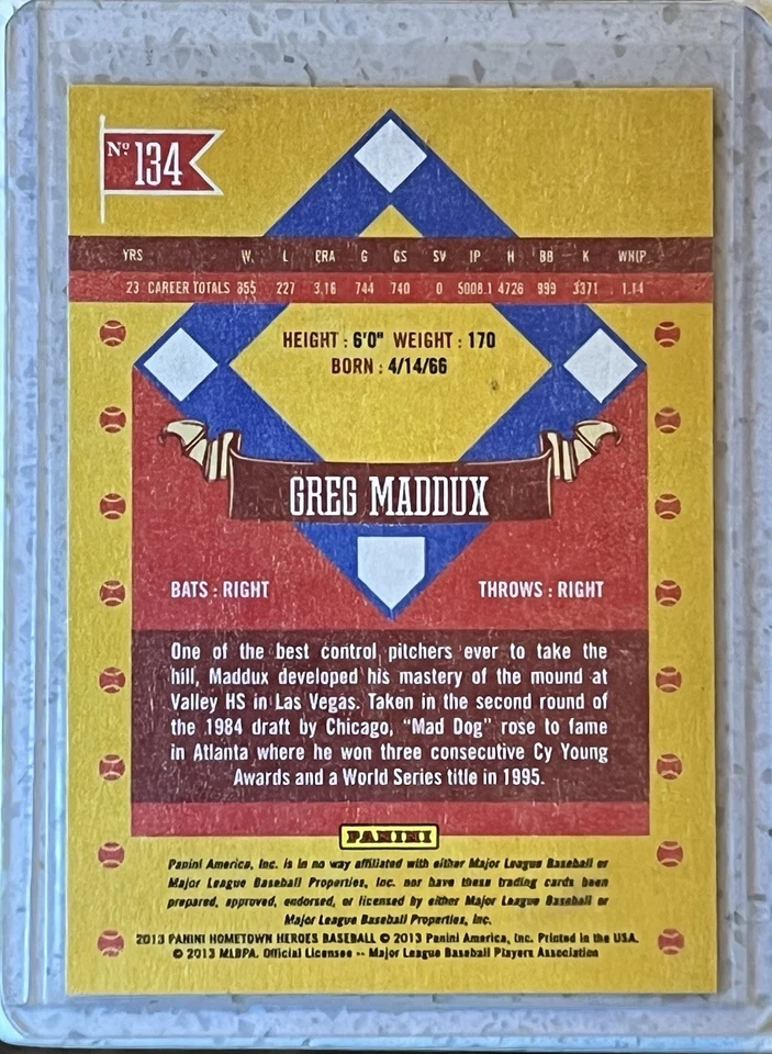 2013 Panini Hometown Heroes Greg Maddux #134 Atlanta Braves - Image 2 of 2