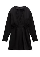 Zara Women's Poplin Dress V-neck Line Pleated Black Size S