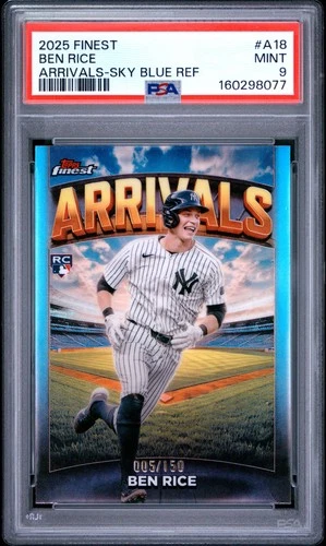 2025 TOPPS FINEST ARRIVALS SKY BLUE REFRACTOR BEN RICE ROOKIE RC 5/150 PSA 9