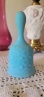 Fenton Blue Satin Glass Daisy and Button Bell 5-1/2”