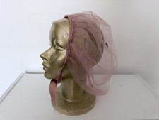 Vintage 1960 s Dusty Rose Tulle Hair Cover Hat Pink Sheer Net Curler Bonnet