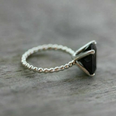 3Ct Round Cut Simulated Black Diamond Engagement Ring 14K White Gold Plated