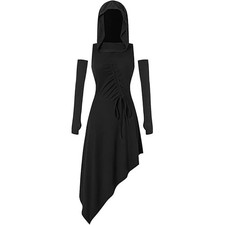 Medieval Hooded Gothic Steampunk Dress Costume Women Halloween Cosplay Gown