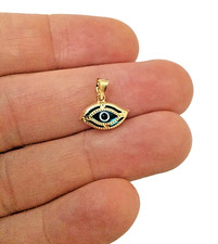 14K Solid Gold Blue Evil Eye Pendant - 0.5 inch Luck Protection Charm- PT1717