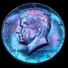 Kennedy Half Dollar 1964 About Uncirculated 90% Silver Monster Rainbow Toning