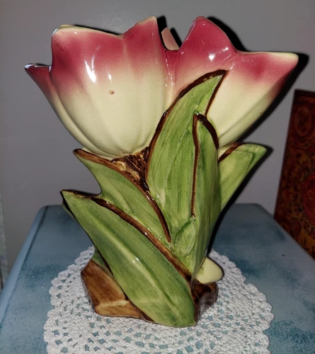 McCoy Pottery Double Tulip Flower Vase Planter Mid Century Ceramic Art Pink