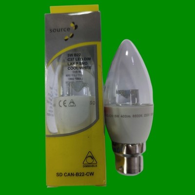 2x 5W (=40W) LED klar dimmbar Kerze Glühbirne 6500K Tageslicht weiß BC B22