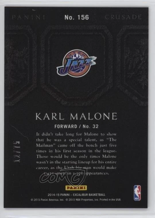2014-15 Panini Excalibur Crusade Purple /75 Karl Malone #156 HOF - Image 2 of 2