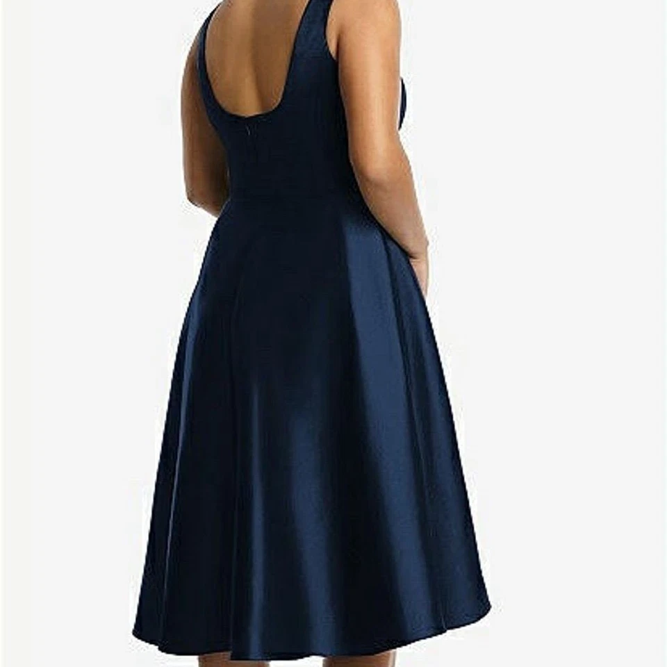 Alfred Sung 女式海军蓝无袖鸡尾酒礼服缎面加大 16 码 — 第 2/4 张图片