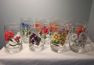 Complete Set of 12 Brokway Flower of the Month Drinking Glasses VTG