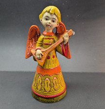 Vintage Mid Century Paper Mache Angle Figurine Yellow Orange 8 Inch