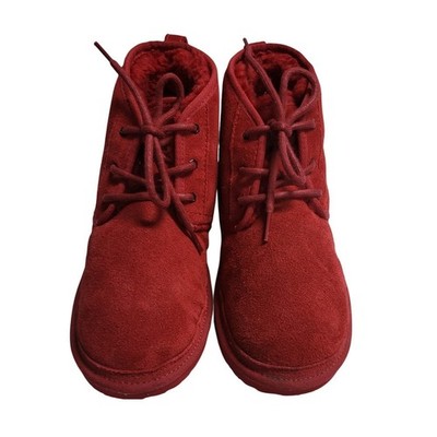 UGG Neumel Chukka Ankle Boots Red Suede Sheepskin Kids Size US 5/EU37/UK 4