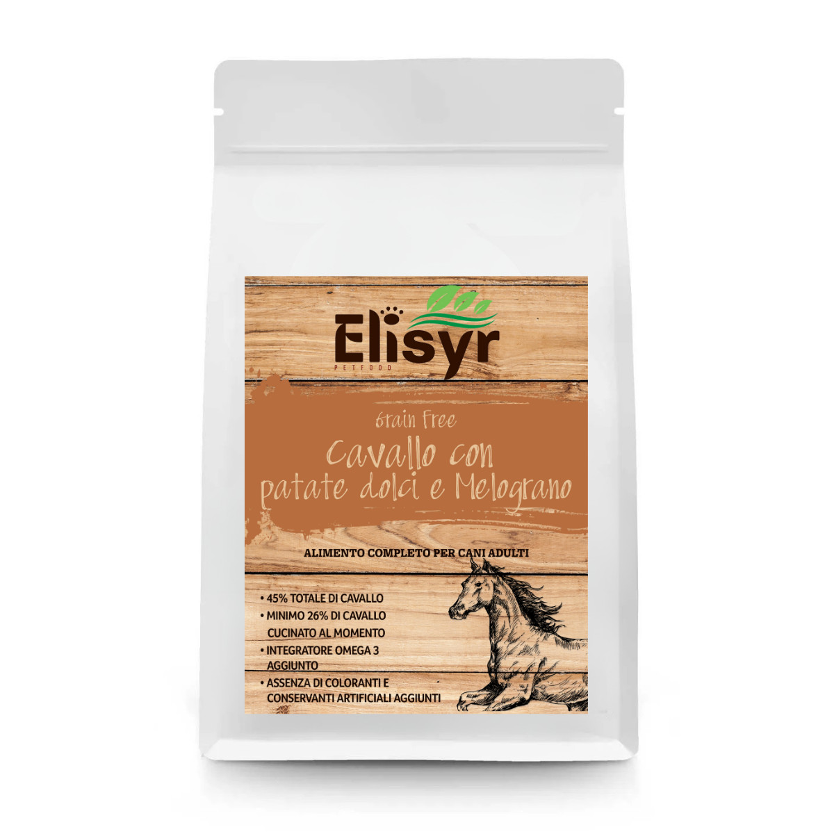 Crocchette per cani Grain Free: Cavallo con patate dolci e melograno - 2 kg