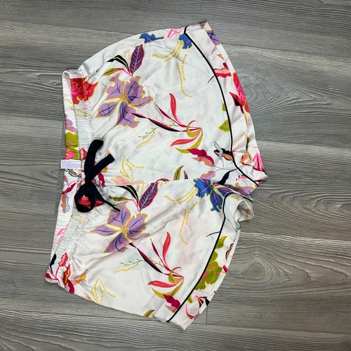 Stars Above White Satin Pajama Set Floral Short Sleeve Top & Shorts Women’s SZ L - Picture 5 of 9