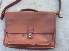 Vintage COACH B8C-5180 Tan Leather Briefcase Messenger Bag Used USA Made. Flaws