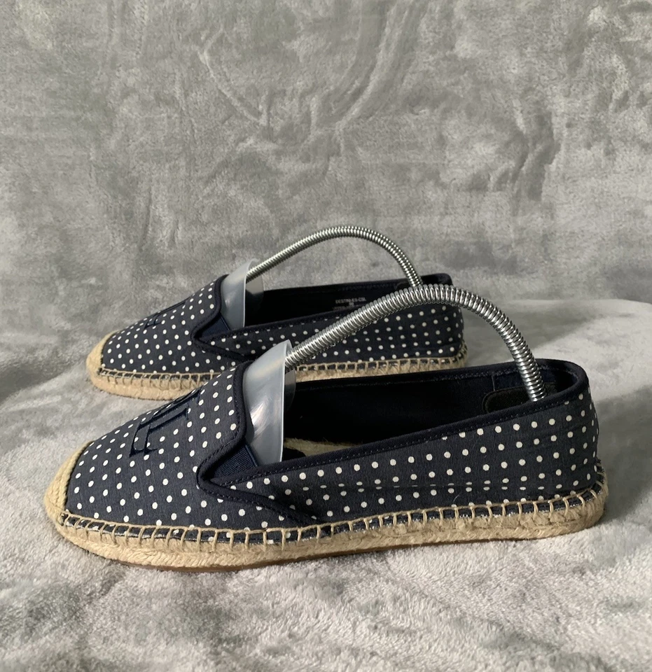 Lauren Ralph Lauren Womens Shoes Sz 9B Navy Polka Dot Destini Canvas Espadrille - Image 2 of 4