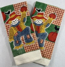 Vintage TC Kitchen Towel Set Of 2 Festive Harvest Autumn Scarecrow 100 Cotton