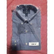 Buttoned Down Mens Tailored Fit Blue Gingham Button Down Shirt 15.5 32