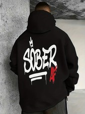 Sober AF AA NA Recovering Single Classic Black Hoodie with White Graffiti Letter
