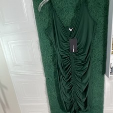 Fashion Nova Bodycon Dress Ruched V-Neck Green Sleeveless Midi XL