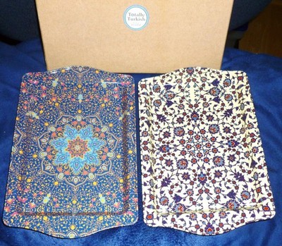 Lot/2 Small Metal TURKISH TRAYS From Istanbul 10'' By  6-1/2'', Brand New in Box!