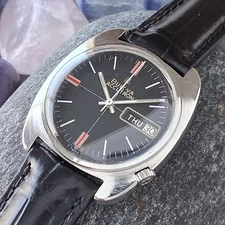 Serviced 1970 Bulova Accutron Black Dial Cal. 218 Tuning Fork Watch New Strap