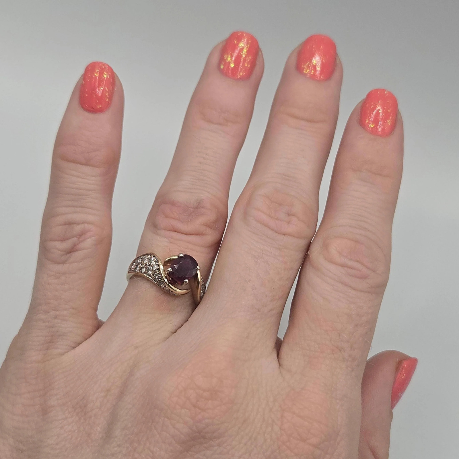 Solid 14K Yellow Gold Ruby Ring with 24 Diamond A… - image 8