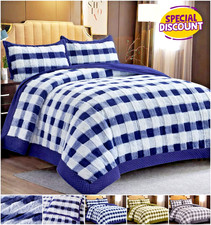 Check Bedspread 3PCS Throw Comforter Warm Quilted Bedding Set Double King Sizes