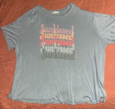 Maurices Womens 2X Blue Sunkissed Graphic Tee Retro Boho Summer Casual Top Soft