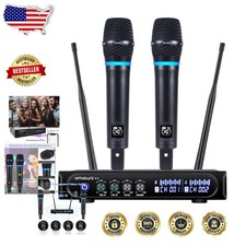 Dual UHF Wireless Microphone System Rechargeable Bluetooth Karaoke Mic 200ft