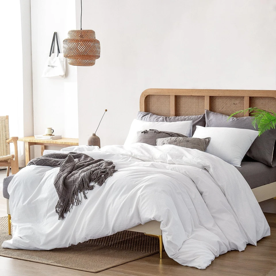 Funda Nórdica Talla Queen, 100% Algodón Lavado Lino Sensación Súper Suave Cómoda,... Foto 2 de 4