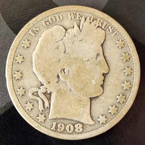 1908-O Barber Half Dollar 90% Silver Coin Fifty Cent 50c FREE SHIP New Orleans