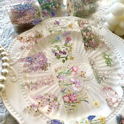 Scrapbooking Zubehör Set, 3 Rolls Pre-cut PET Plant Washi Tape, Blumen Tapes 