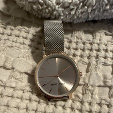 Nine West Women's Quartz Mesh Band Wristwatch Silver Dial Gold Case Analog