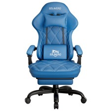 Gaming Computer Chair for Adults with Foot Rest & Lumbar Support Massager, Blue