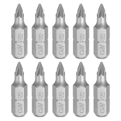 10pcs 1/4'' Hex Shank PZ0 Head 1'' Length Pozi Screwdriver Bits