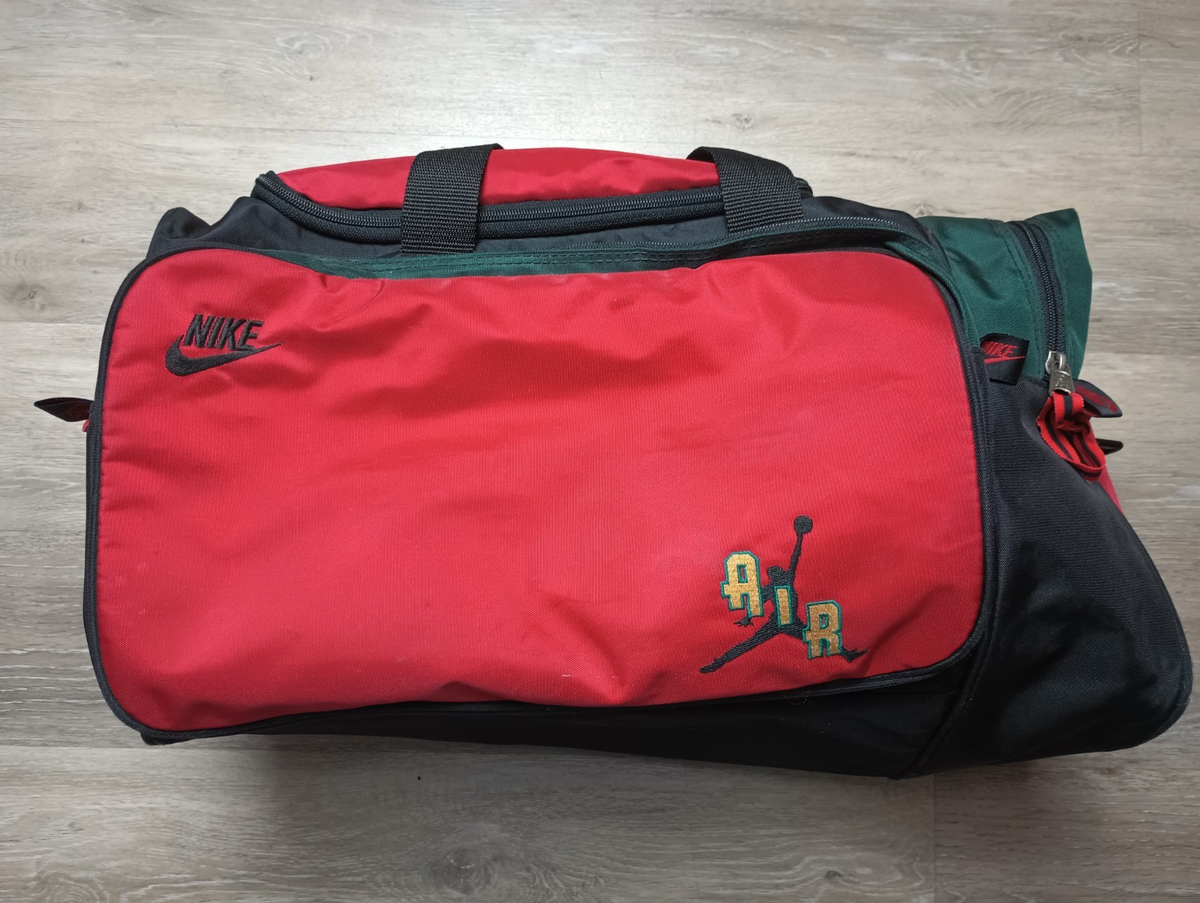 ト*ミ様 NIKE jordan duffle bag 中古 Air Jordan vtg Duffle Bag 80s 90s Nike Gray Tag Red Green Black