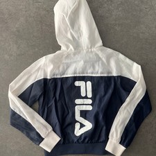 Vintage Y2K Fila Colorblock Navy White Track Windbreaker 1/4 Zip Lightweight XS