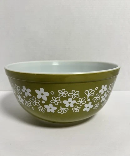Vintage Pyrex 403 Green Spring Blossom Crazy Daisy 2 1/2 Quart Mixing Bowl