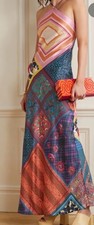 NWT Staud Cubism Satin Halter Maxi Gown Dress in Patchwork Foulard Sz M $495