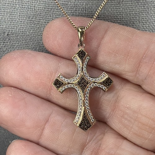 BBJ Sterling Silver Cross & Chain Rose gold CZ 925 BBJ Bangkok Ratnaraj Jewelers