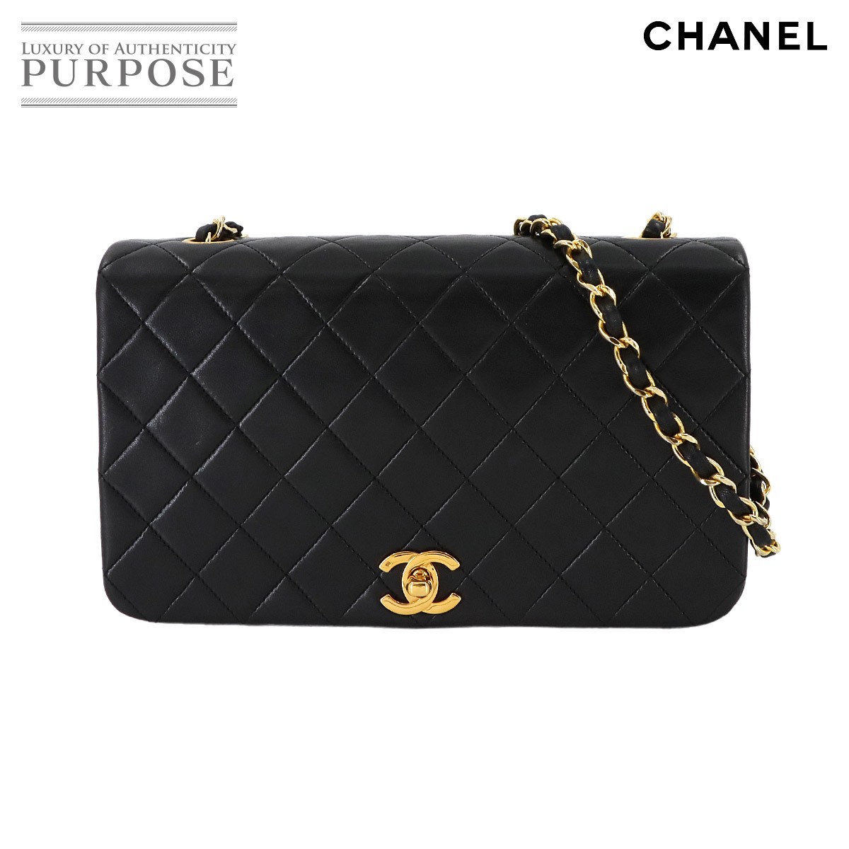 CHANEL Lambskin Matelass Shoulder Bag Black Gold Hardware Turn Lock 90284