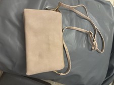 Beige Pebbled Zip Crossbody Bag, Detachable Adjustable Strap, Inner Pockets