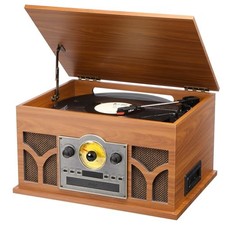 10-in-1 Record Player with Built-in Speakers Wireless Playback, CD  Mahogany