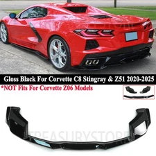 For Corvette C8 Stingray Z51 2020-25 Add-On Rear Bumper Diffuser Kit Gloss Black