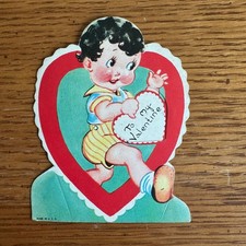 Vintage Valentine Card Cupid Boy Heart Made in USA