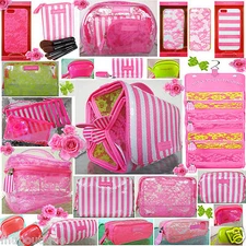 1 VICTORIAS SECRET PINK JELLY LACE SEQUIN STRIPE BEAUTY ACCESSORIES MAKEUP BAG
