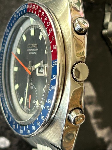 Seiko Chronograph 6139-6002 Vintage 1977 Pepsi Bezel Automatic Mens Watch - Foto 5 di 10