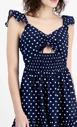 And Now This Navy/ White Polka Dot-Print Cutout Smocked Tiered Midi Dress Large - Picture 6 of 21